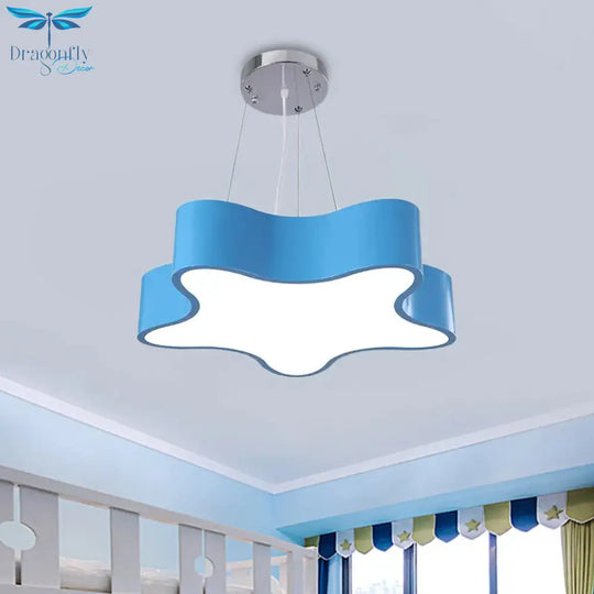 Kids Led Pendant Light Kit With Acrylic Shade Red/Yellow/Blue Star Hanging Chandelier For Bedroom