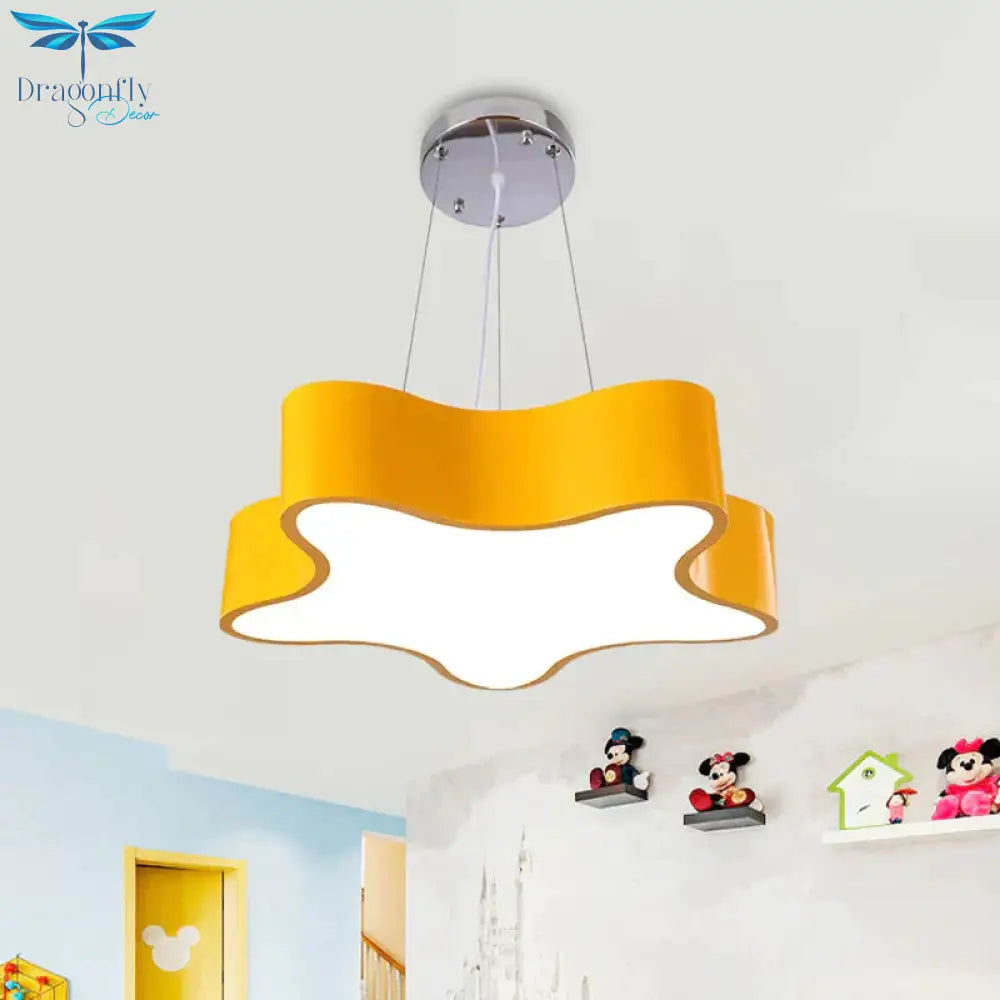 Kids Led Pendant Light Kit With Acrylic Shade Red/Yellow/Blue Star Hanging Chandelier For Bedroom