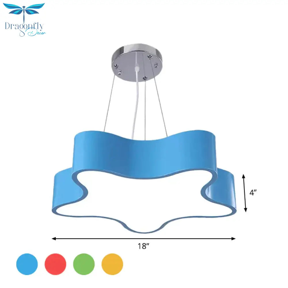 Kids Led Pendant Light Kit With Acrylic Shade Red/Yellow/Blue Star Hanging Chandelier For Bedroom