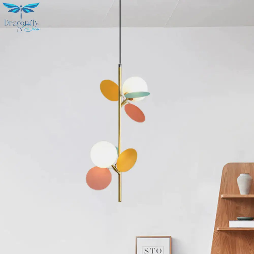 Kids Sphere Chandelier Lighting Frosted Glass 2 Heads Bedside Branch Hanging Lamp In