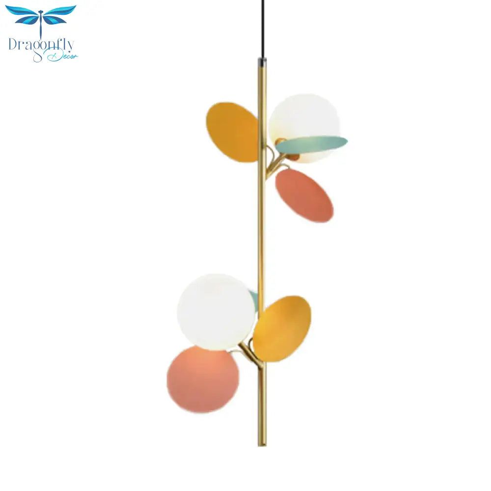 Kids Sphere Chandelier Lighting Frosted Glass 2 Heads Bedside Branch Hanging Lamp In