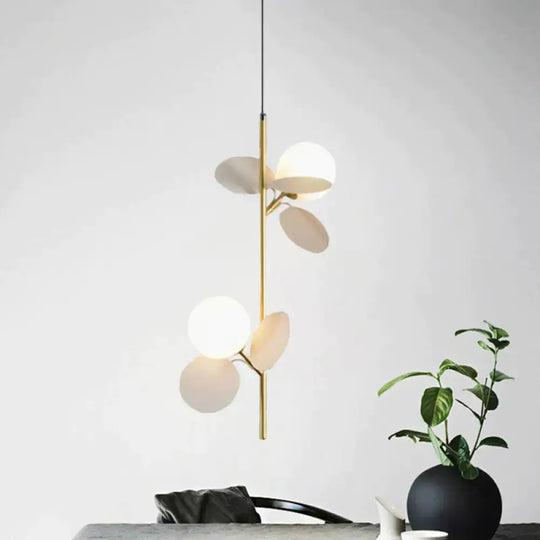 Kids Sphere Chandelier Lighting Frosted Glass 2 Heads Bedside Branch Hanging Lamp In