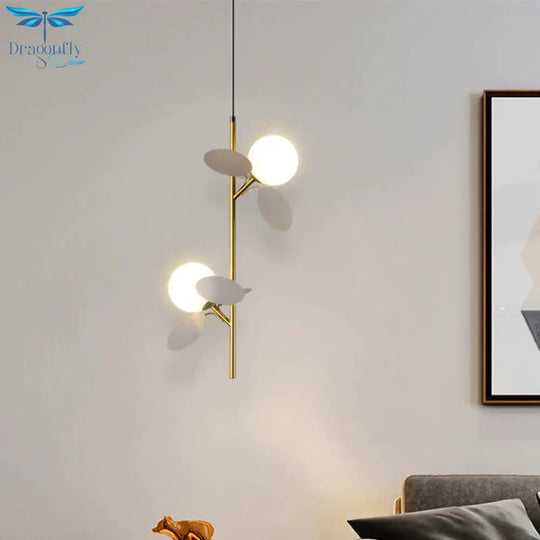 Kids Sphere Chandelier Lighting Frosted Glass 2 Heads Bedside Branch Hanging Lamp In