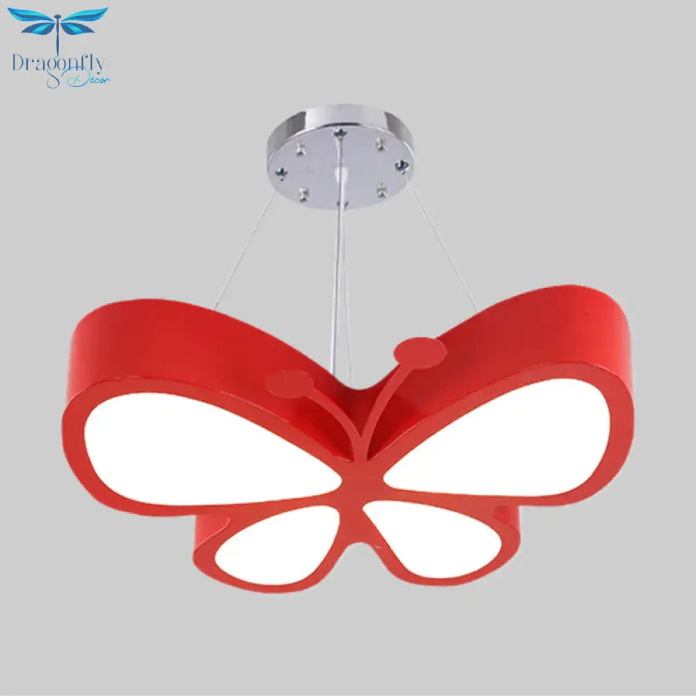 Kids Style Butterfly Chandelier Light Acrylic Led Hallway Ceiling Hang Fixture In Red/Blue/Yellow
