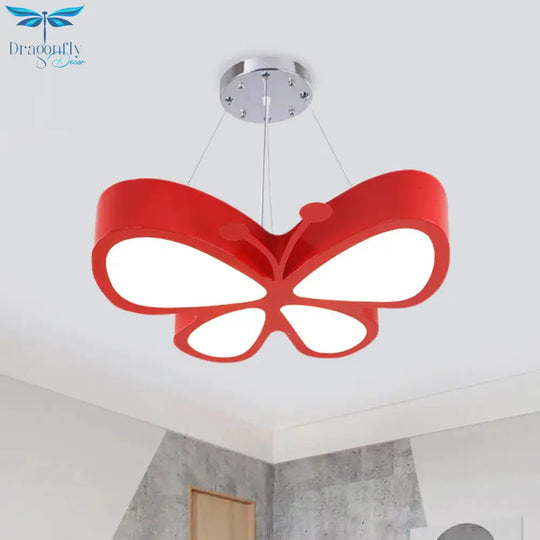 Kids Style Butterfly Chandelier Light Acrylic Led Hallway Ceiling Hang Fixture In Red/Blue/Yellow