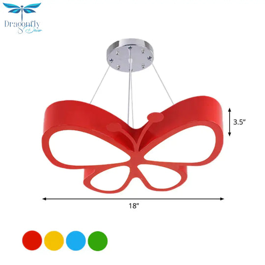 Kids Style Butterfly Chandelier Light Acrylic Led Hallway Ceiling Hang Fixture In Red/Blue/Yellow