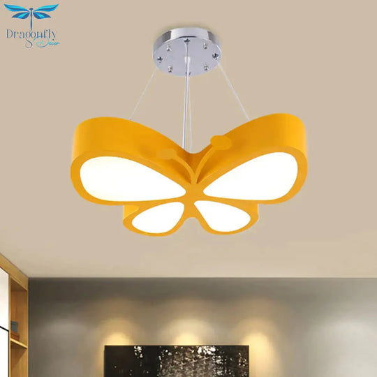 Kids Style Butterfly Chandelier Light Acrylic Led Hallway Ceiling Hang Fixture In Red/Blue/Yellow