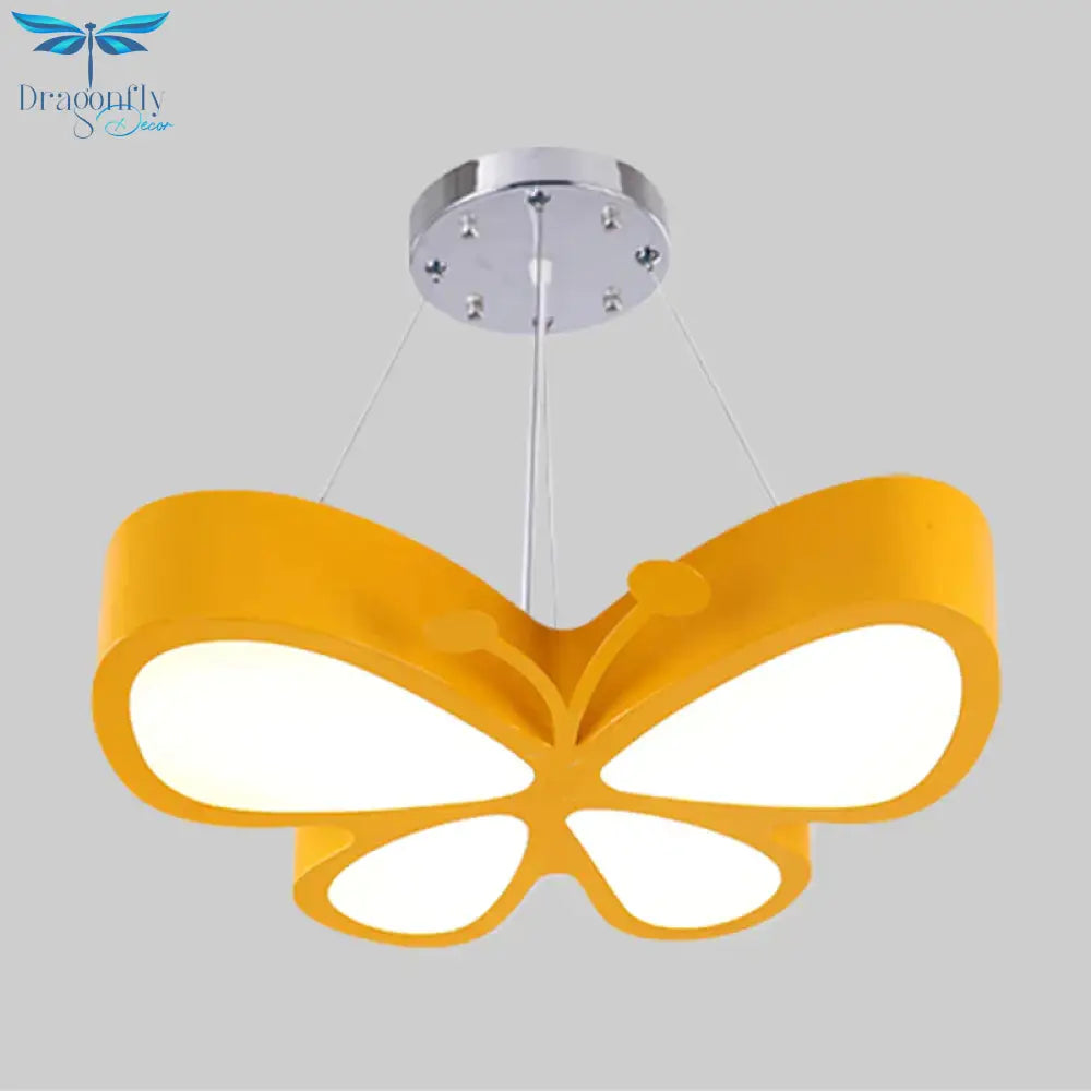 Kids Style Butterfly Chandelier Light Acrylic Led Hallway Ceiling Hang Fixture In Red/Blue/Yellow