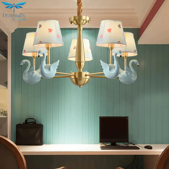 Kindergarten Swan Hanging Chandelier Fabric Art Deco Pendant Lights