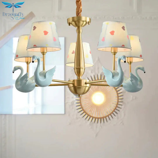 Kindergarten Swan Hanging Chandelier Fabric Art Deco Pendant Lights