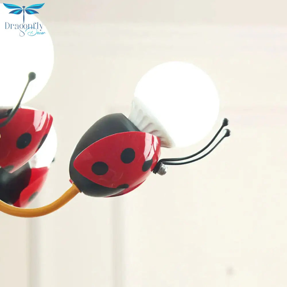 Lady Beetle Bedroom Hanging Chandelier Glass Cartoon Pendant Lights In Red