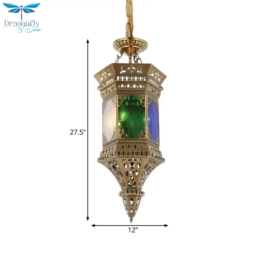 Lantern Bedroom Ceiling Chandelier Arab Metal 3 Heads Brass Suspended Pendant Light With Frosted