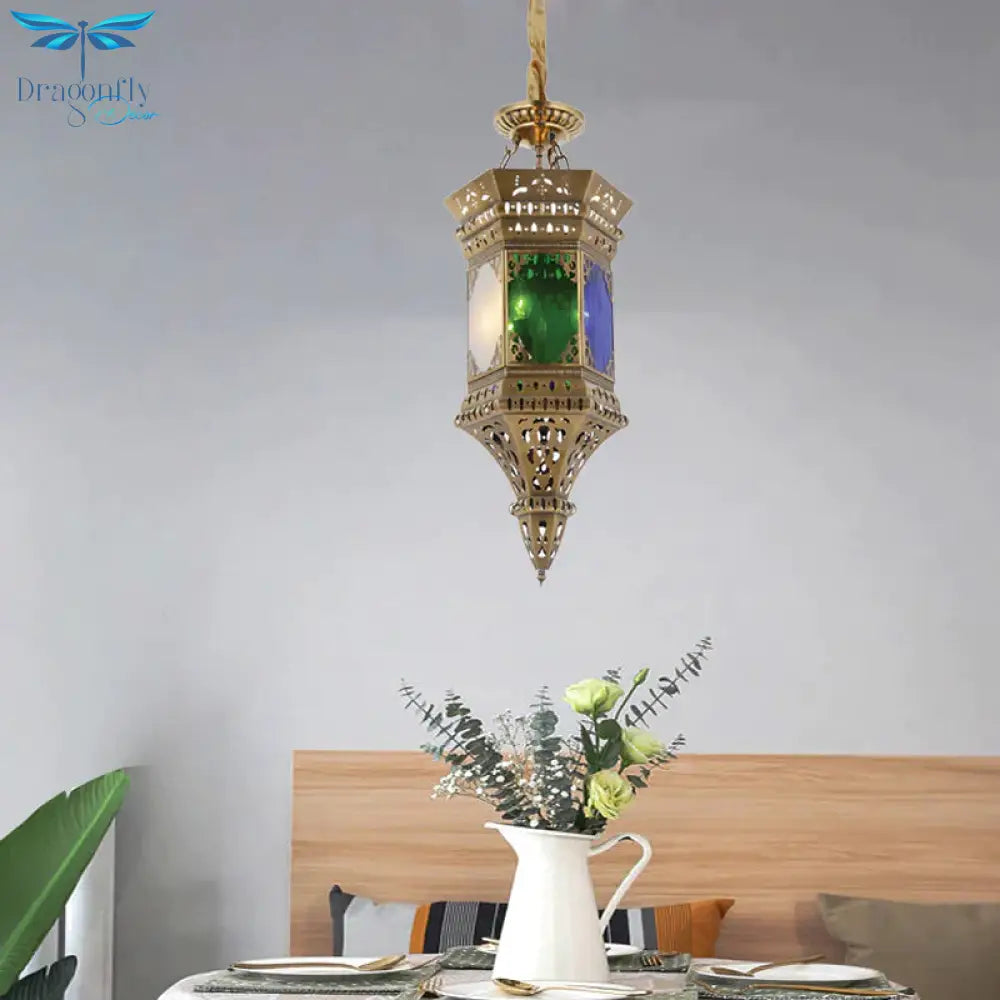 Lantern Bedroom Ceiling Chandelier Arab Metal 3 Heads Brass Suspended Pendant Light With Frosted