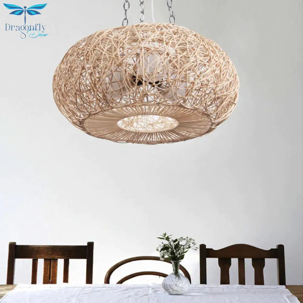 Lantern Chandelier Lighting Japanese Bamboo 3 Bulbs Beige Pendant Fixture