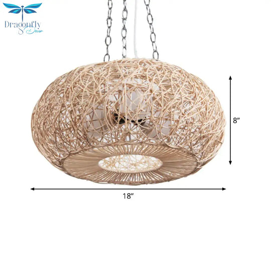Lantern Chandelier Lighting Japanese Bamboo 3 Bulbs Beige Pendant Fixture