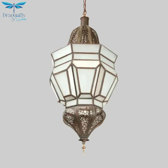 Lantern Corridor Chandelier Mediterranean Style White Frosted Glass 3 - Bulb Brass Hanging Light Kit