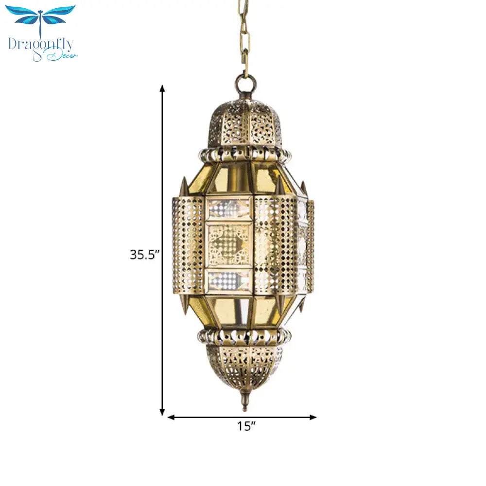 Lantern Metal Hanging Chandelier Arab 3 Bulbs Hallway Ceiling Pendant Lamp In Brass