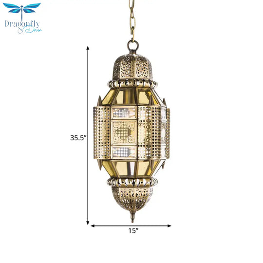 Lantern Metal Hanging Chandelier Arab 3 Bulbs Hallway Ceiling Pendant Lamp In Brass