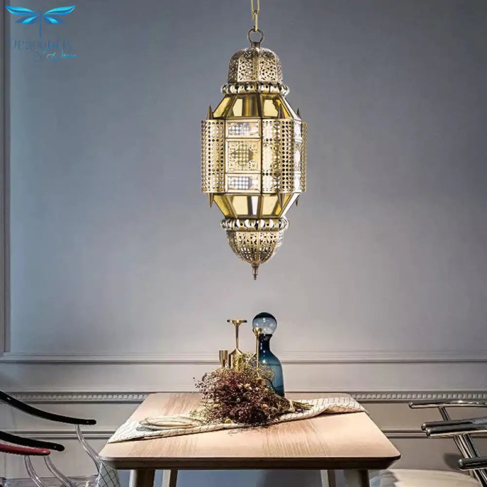 Lantern Metal Hanging Chandelier Arab 3 Bulbs Hallway Ceiling Pendant Lamp In Brass