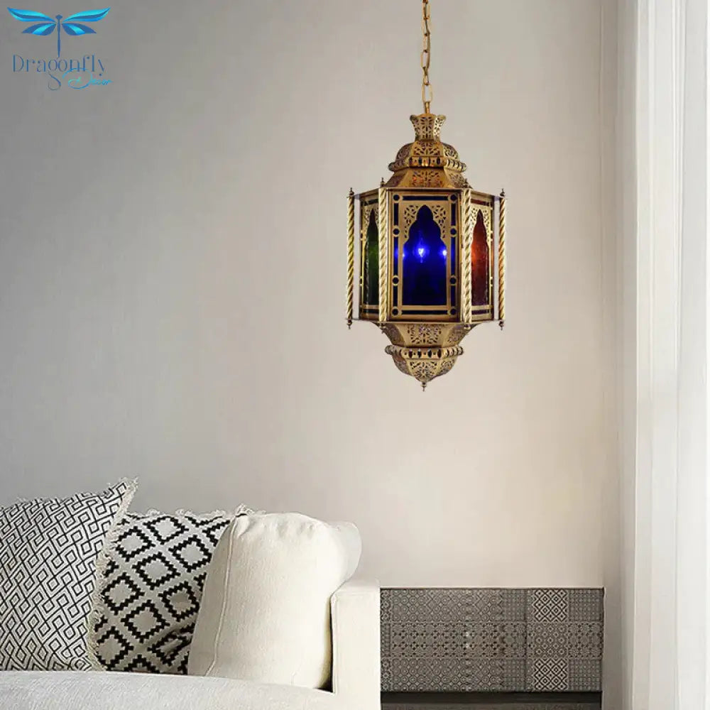Lantern Restaurant Chandelier Arabian Metal 3 Bulbs Brass Suspended Lighting Fixture