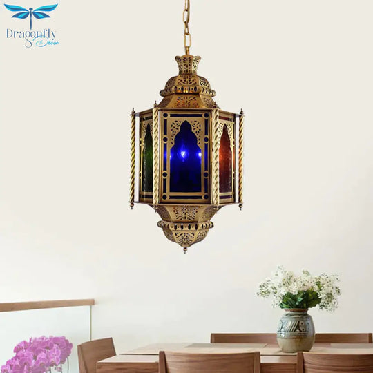 Lantern Restaurant Chandelier Arabian Metal 3 Bulbs Brass Suspended Lighting Fixture