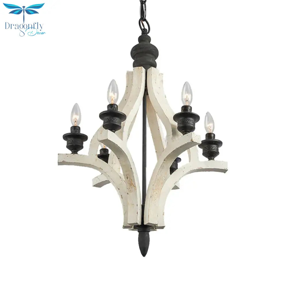 Laser - Cut Chandelier Lamp Nordic Wood 4 Heads White Pendant Lighting Fixture With Adjustable Chain