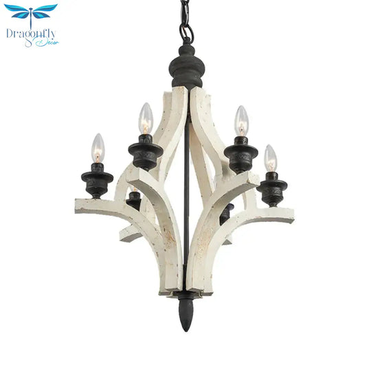 Laser - Cut Chandelier Lamp Nordic Wood 4 Heads White Pendant Lighting Fixture With Adjustable Chain