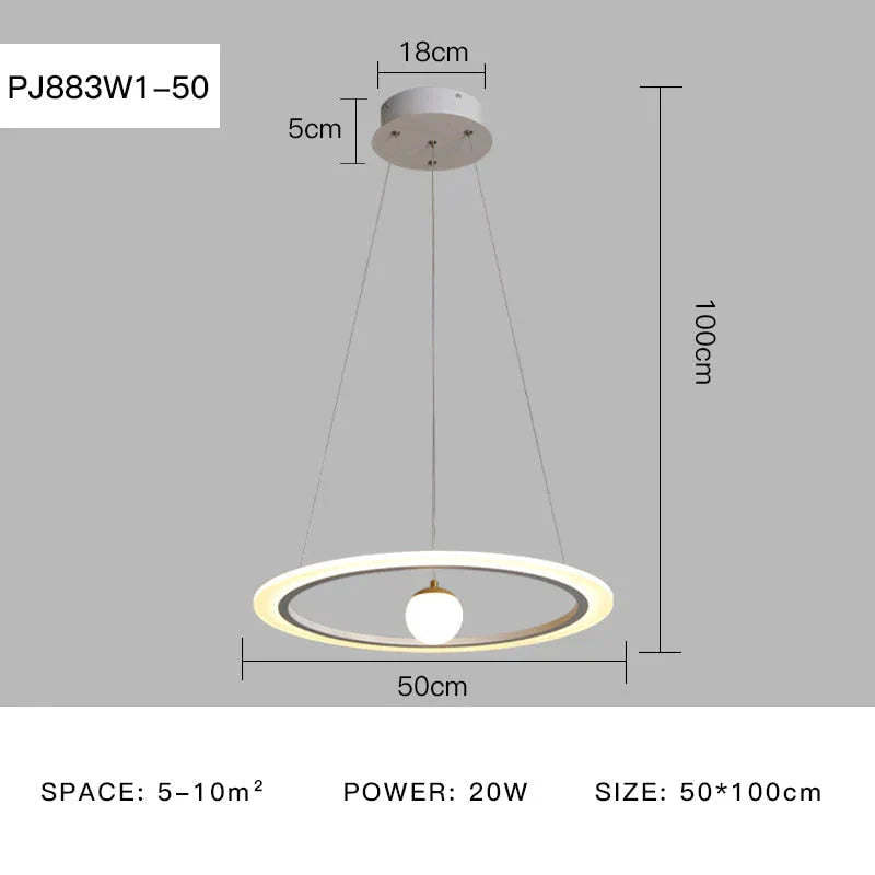 Laya - Minimalist Led Ring Pendant Light Pj883W1 - 50 / Ac80 - 265V Brightness Dimmable
