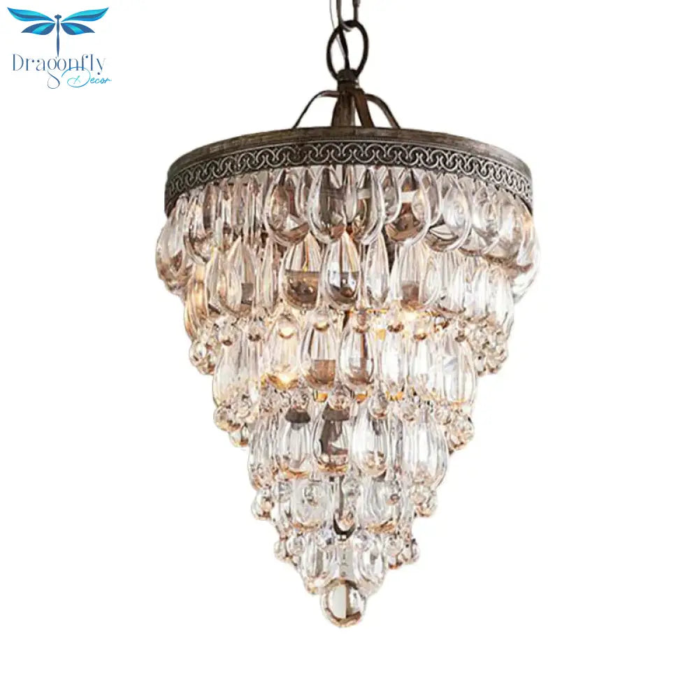 Layered Crystal Chandelier Lighting Fixture Traditional 8 Lights Living Room Pendant Lamp In Bronze