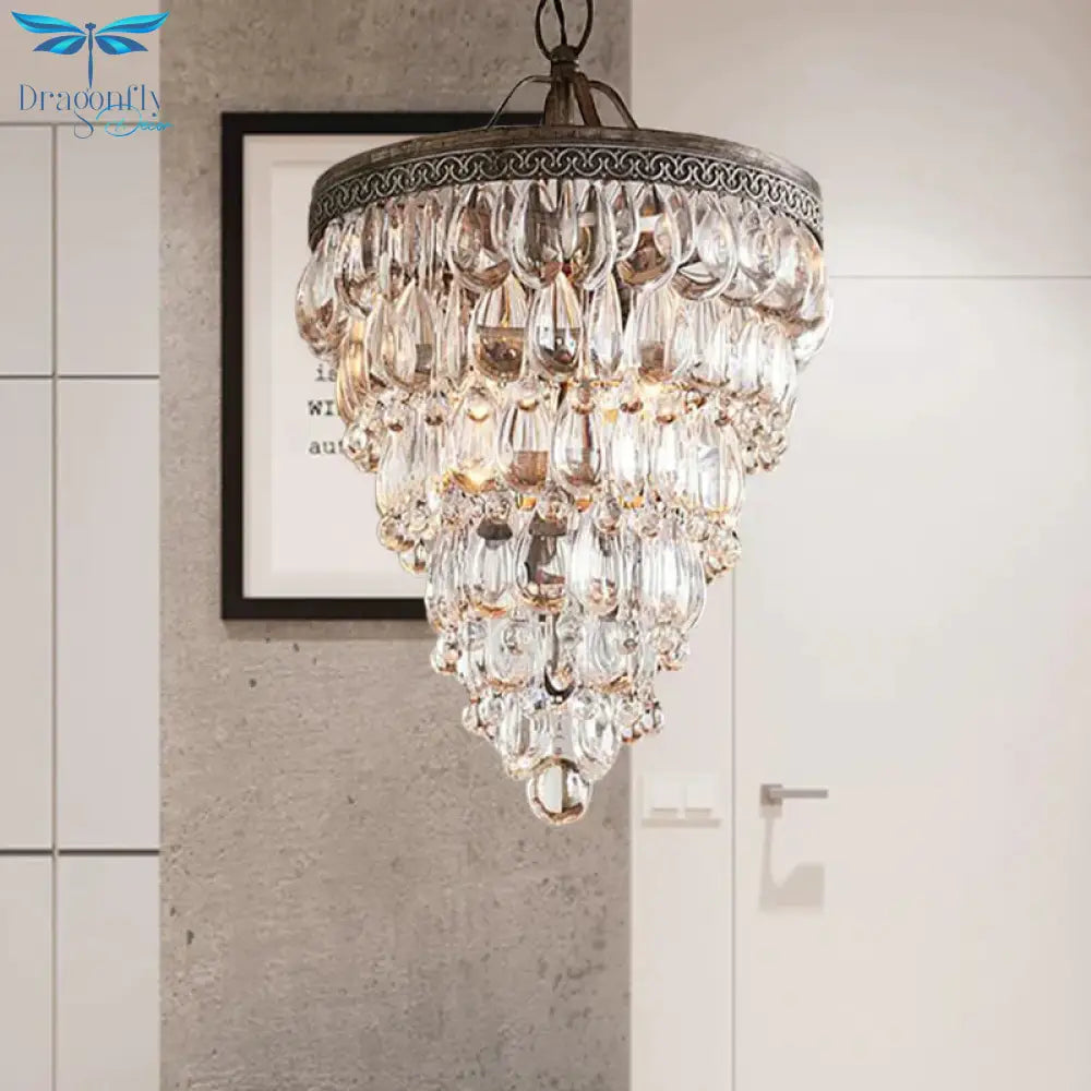 Layered Crystal Chandelier Lighting Fixture Traditional 8 Lights Living Room Pendant Lamp In Bronze