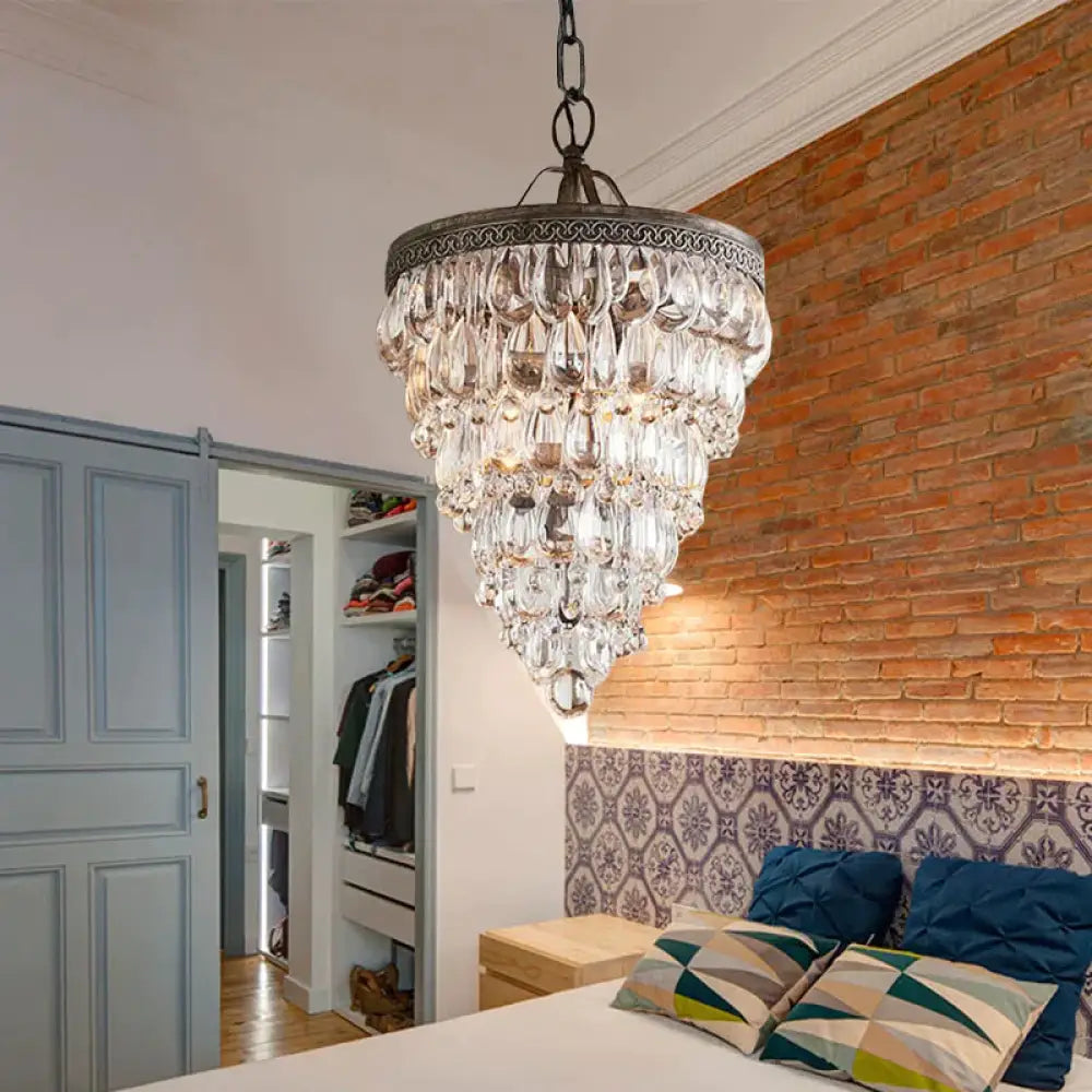 Layered Crystal Chandelier Lighting Fixture Traditional 8 Lights Living Room Pendant Lamp In Bronze