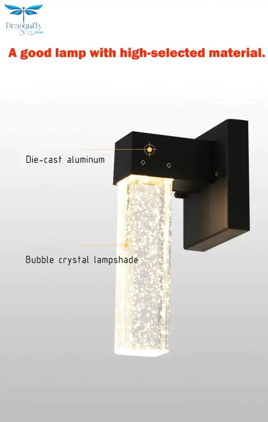 Led Aluminum Outdoor Wall Lighting Crystal Ip65 Waterproof Street Lamp For Balcony Garden 96V 220V