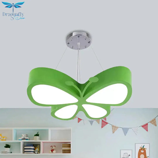 Led Bedroom Chandelier Lamp Kids Red/Yellow/Green Hanging Ceiling Light With Butterfly Acrylic