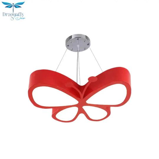 Led Bedroom Chandelier Lamp Kids Red/Yellow/Green Hanging Ceiling Light With Butterfly Acrylic