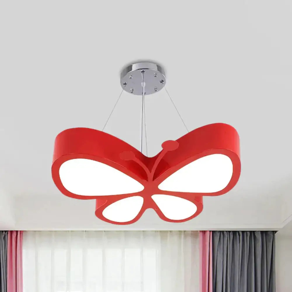 Led Bedroom Chandelier Lamp Kids Red/Yellow/Green Hanging Ceiling Light With Butterfly Acrylic