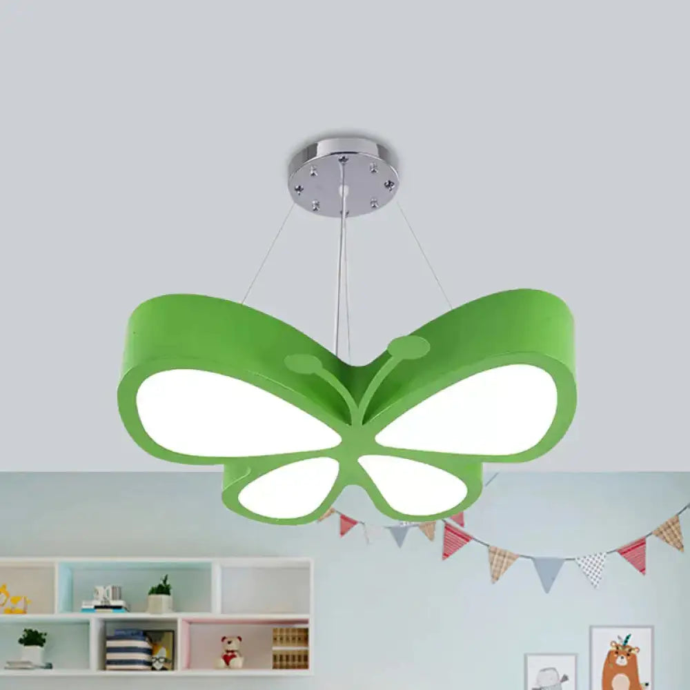 Led Bedroom Chandelier Lamp Kids Red/Yellow/Green Hanging Ceiling Light With Butterfly Acrylic