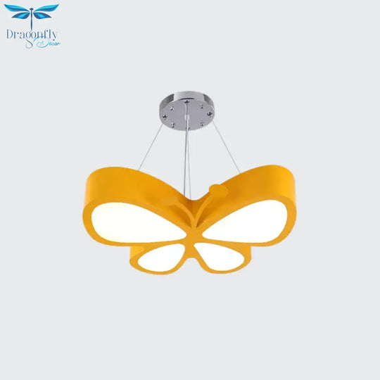Led Bedroom Chandelier Lamp Kids Red/Yellow/Green Hanging Ceiling Light With Butterfly Acrylic