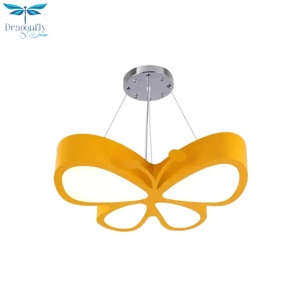 Led Bedroom Chandelier Lamp Kids Red/Yellow/Green Hanging Ceiling Light With Butterfly Acrylic