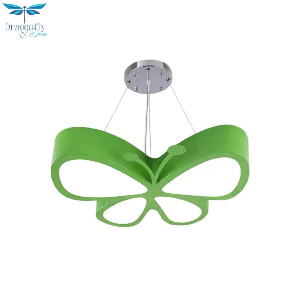 Led Bedroom Chandelier Lamp Kids Red/Yellow/Green Hanging Ceiling Light With Butterfly Acrylic