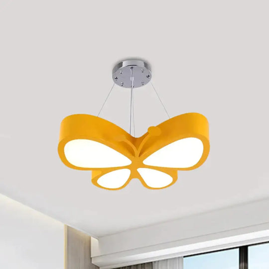Led Bedroom Chandelier Lamp Kids Red/Yellow/Green Hanging Ceiling Light With Butterfly Acrylic