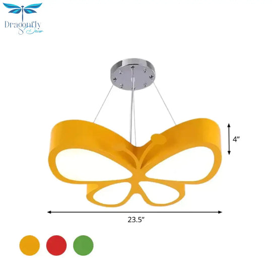 Led Bedroom Chandelier Lamp Kids Red/Yellow/Green Hanging Ceiling Light With Butterfly Acrylic