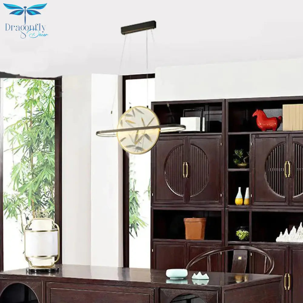Led Chandelier Light Fixture Traditional Style Oval Frosted Glass Suspension Lamp In Gold
