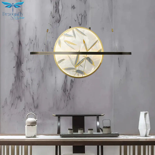 Led Chandelier Light Fixture Traditional Style Oval Frosted Glass Suspension Lamp In Gold