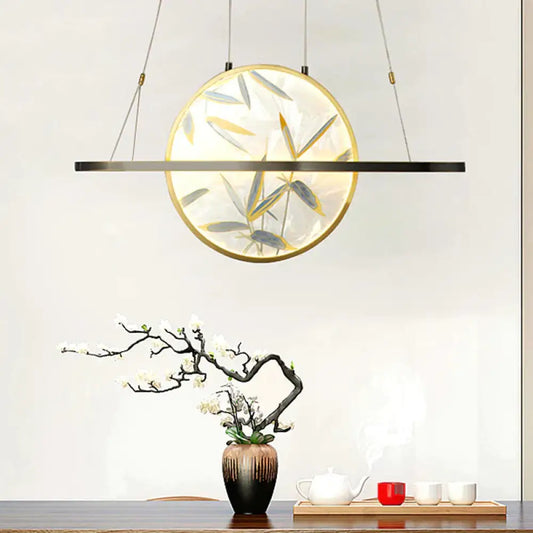 Led Chandelier Light Fixture Traditional Style Oval Frosted Glass Suspension Lamp In Gold