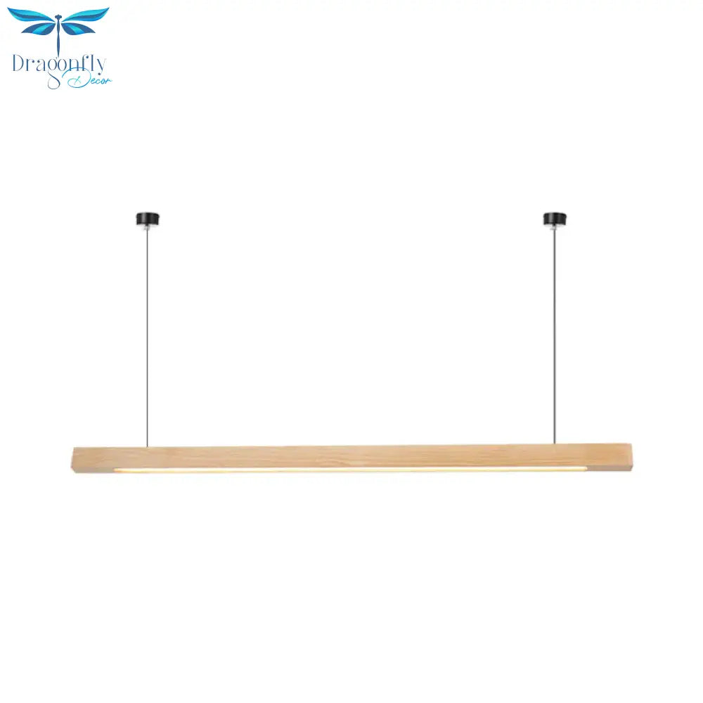 Led Dining Room Chandelier Lamp Modernism Beige Suspension Light With Rectangle Wood Shade