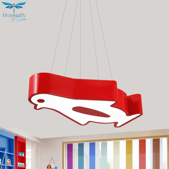 Led Hallway Flush Lighting Kids Red/Yellow/Blue Mount Light Fixture With Penguin Acrylic Shade