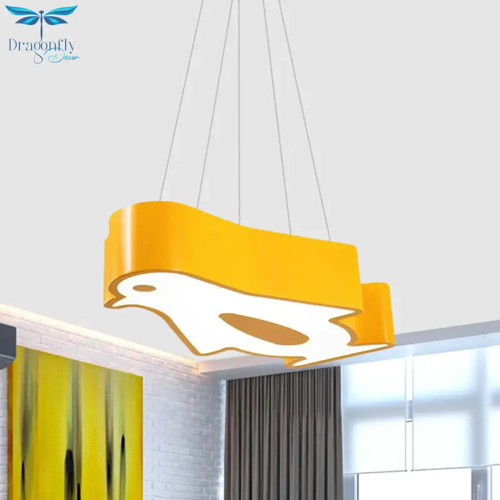 Led Hallway Flush Lighting Kids Red/Yellow/Blue Mount Light Fixture With Penguin Acrylic Shade