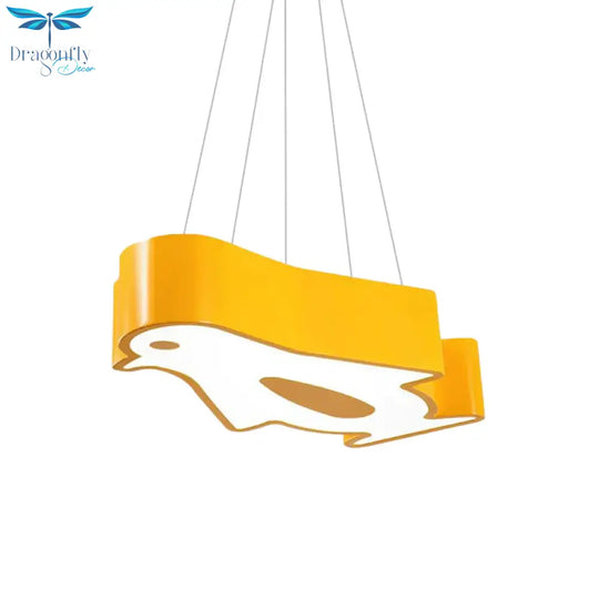 Led Hallway Flush Lighting Kids Red/Yellow/Blue Mount Light Fixture With Penguin Acrylic Shade