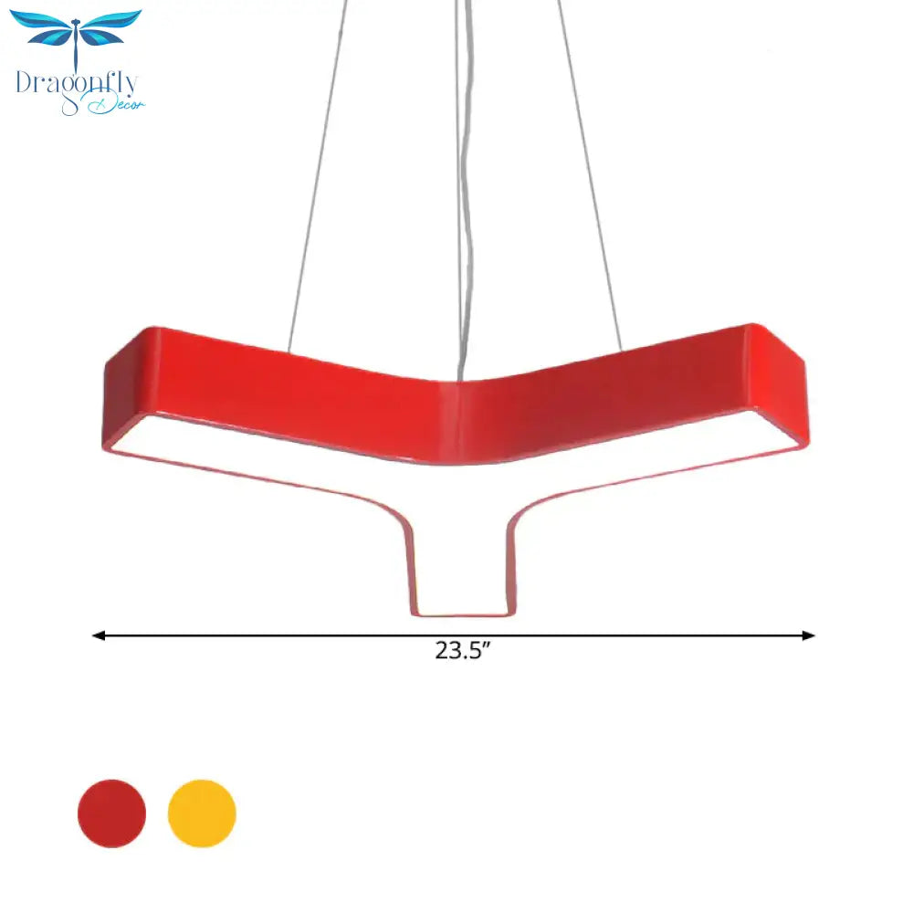 Led Kindergarten Chandelier Lamp Kids Red/Yellow Hanging Light Fixture With Y - Like Acrylic Shade
