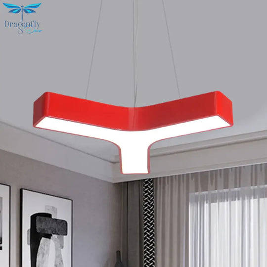 Led Kindergarten Chandelier Lamp Kids Red/Yellow Hanging Light Fixture With Y - Like Acrylic Shade